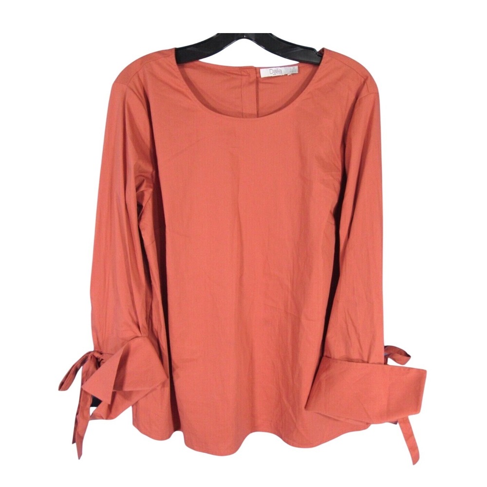 DALIA Top/Blouse TERRACOTTA RUST Light Weight TWILL Button Back STRETCH sz L